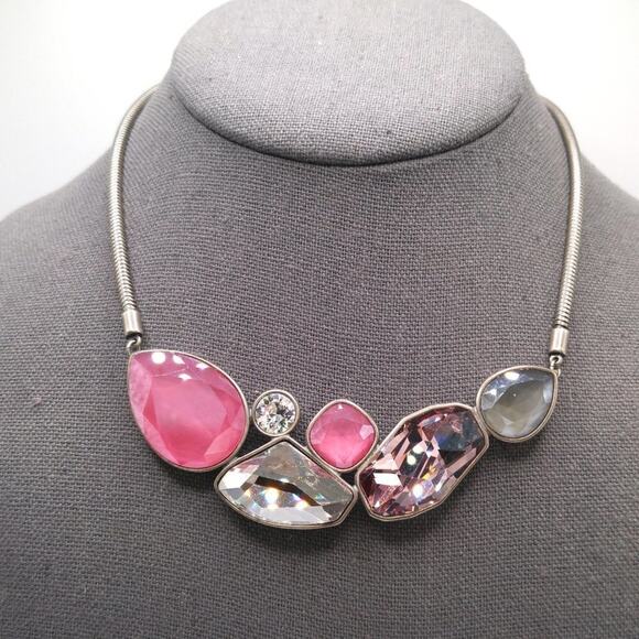 Touchstone Crystal Swarovski Necklace, Pink Purple Blue Crystal, Snake Chain 18" - Picture 2 of 11